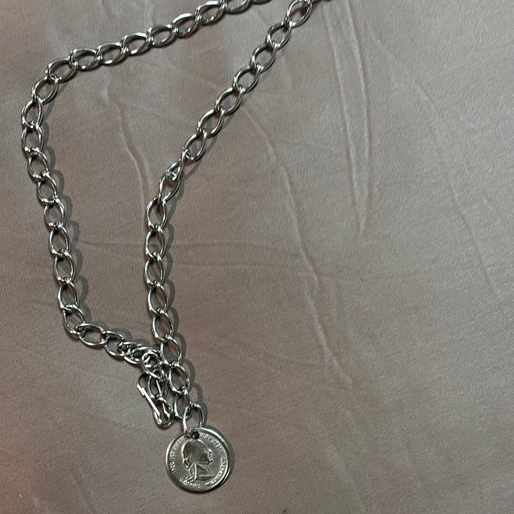 Silver Chain Necklace with Coin Pendant